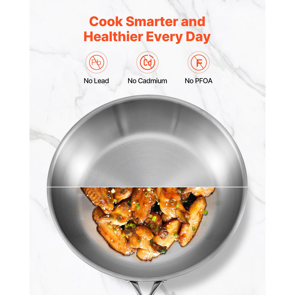 VEVOR Tri-Ply Stainless Steel Frying Pan Set, 24, 28 and 32 cm