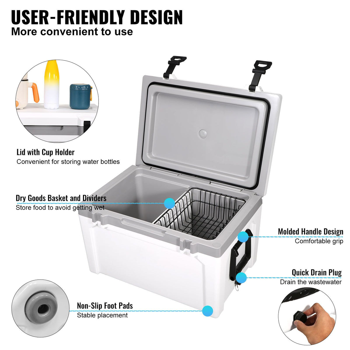 VEVOR Hard Cooler Ice Chest, 49 L