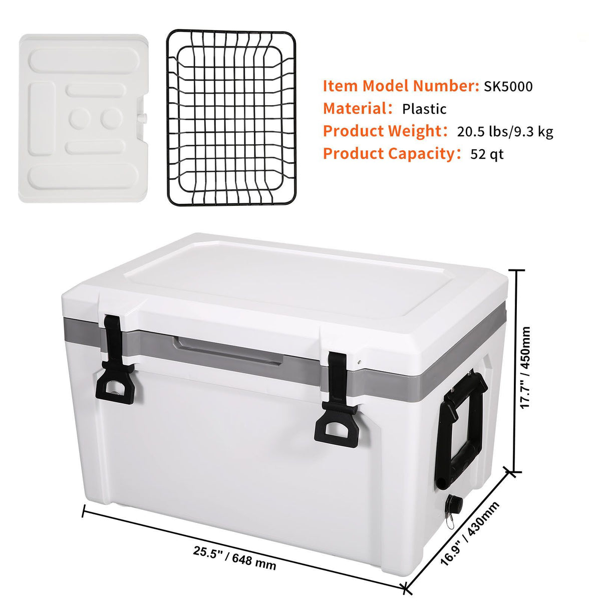 VEVOR Hard Cooler Ice Chest, 49 L