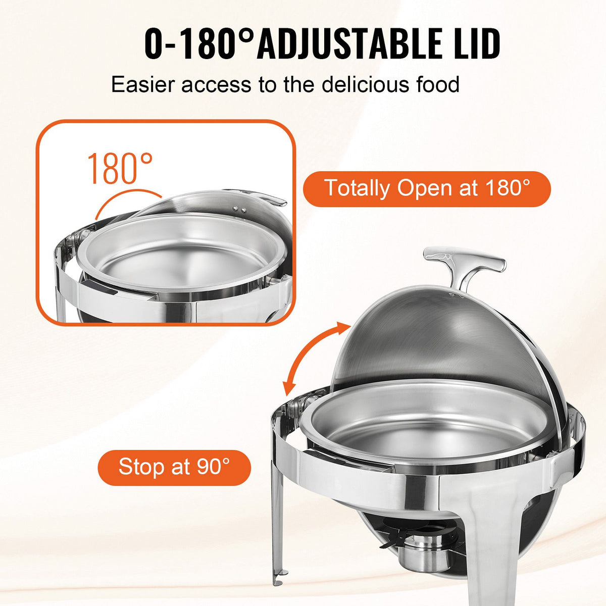 VEVOR Roll Top Round Chafing Dish Set, 5.5 L, 2 Pack