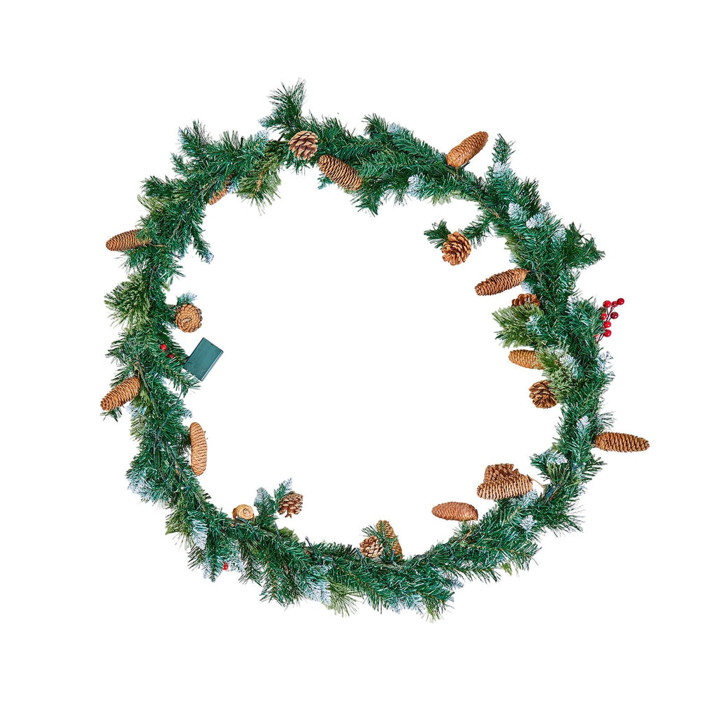 VEVOR Pine Cone and Berry Garland with Battery LED Lights, 2.75 m