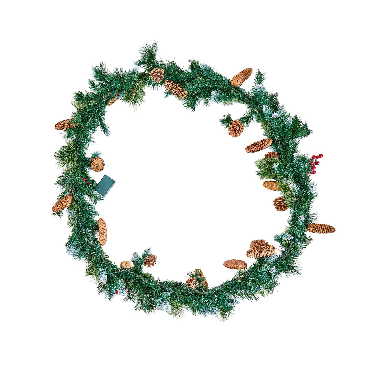 VEVOR Pine Cone and Berry Garland with Battery LED Lights, 2.75 m