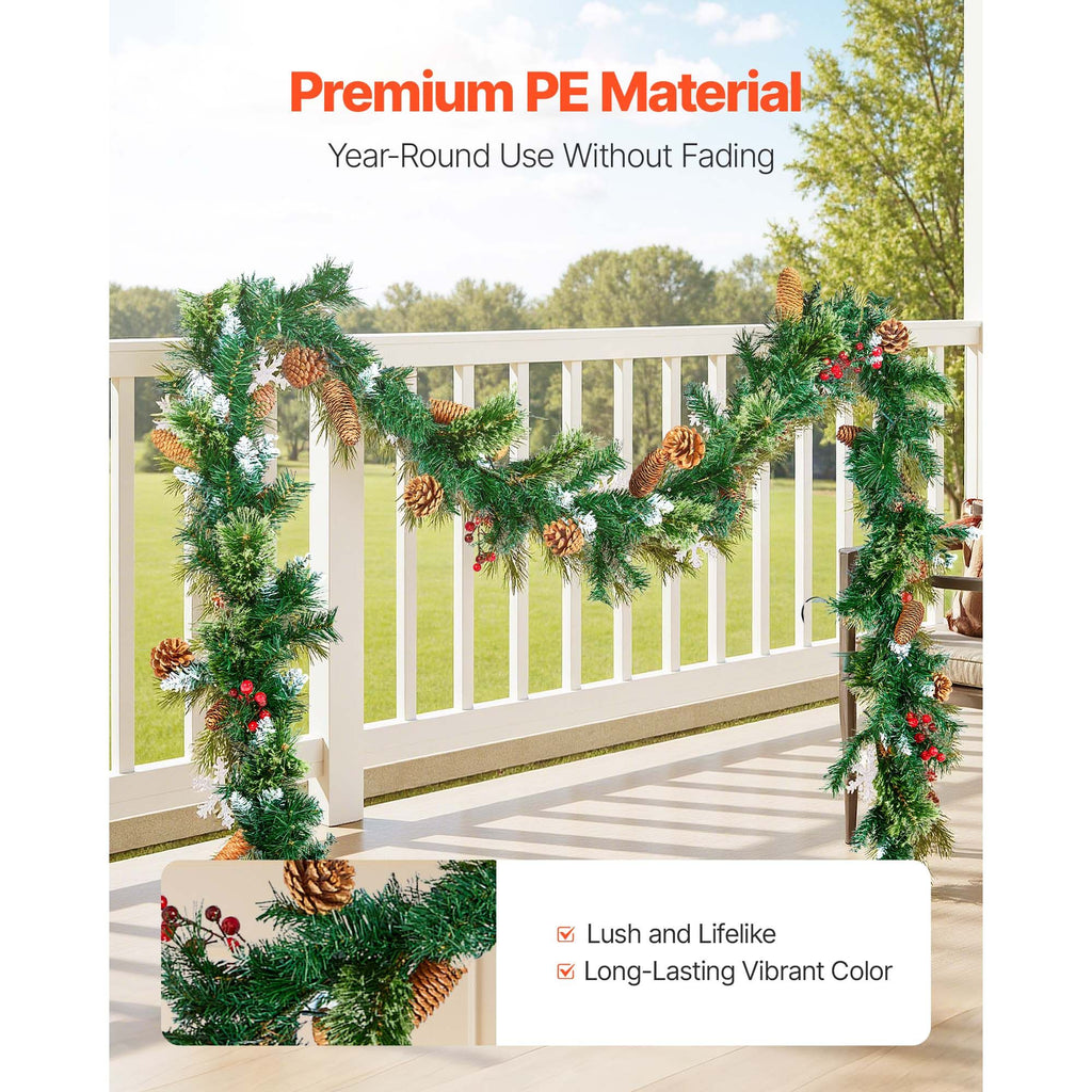 VEVOR Pine Cone and Berry Garland with Battery LED Lights, 2.75 m