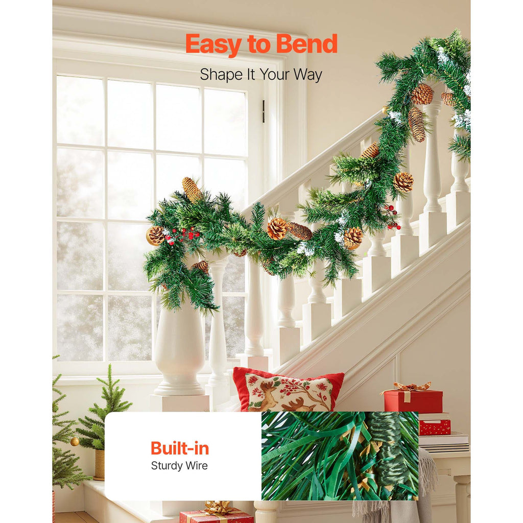 VEVOR Pine Cone and Berry Garland with Battery LED Lights, 2.75 m