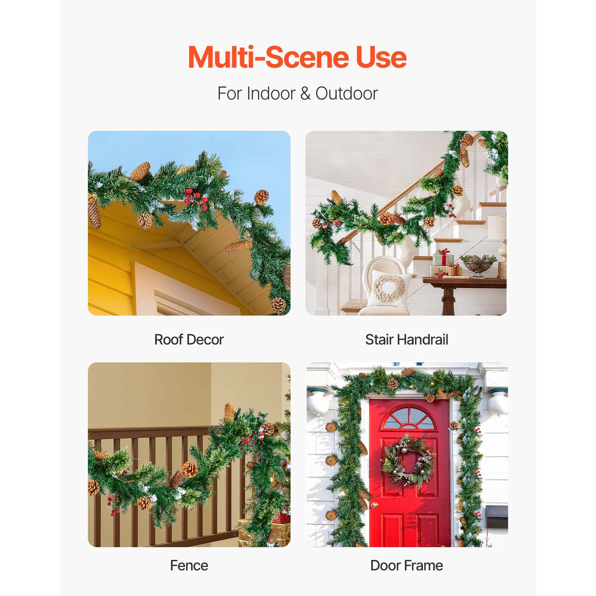 VEVOR Pine Cone and Berry Garland with Battery LED Lights, 2.75 m