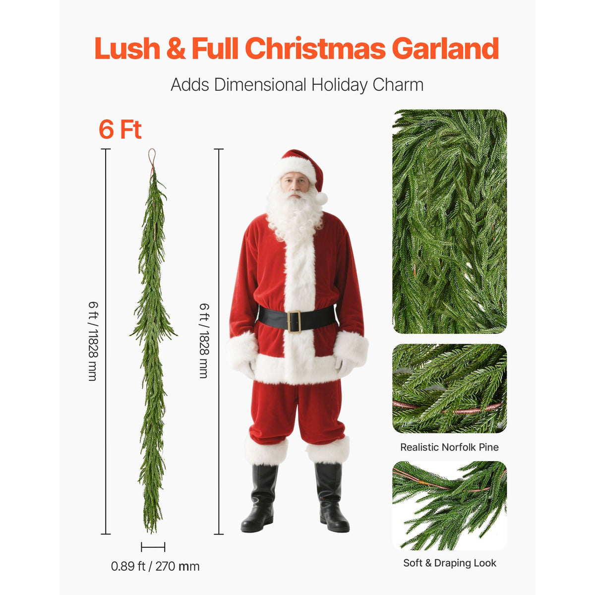 VEVOR Norfolk Pine Garland, 1.8 m