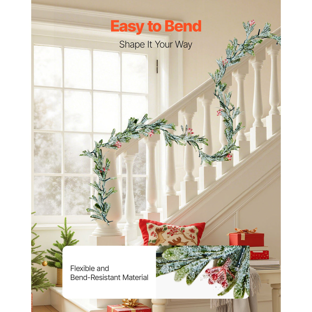 VEVOR Olive and Berry Garland with Battery LED Lights