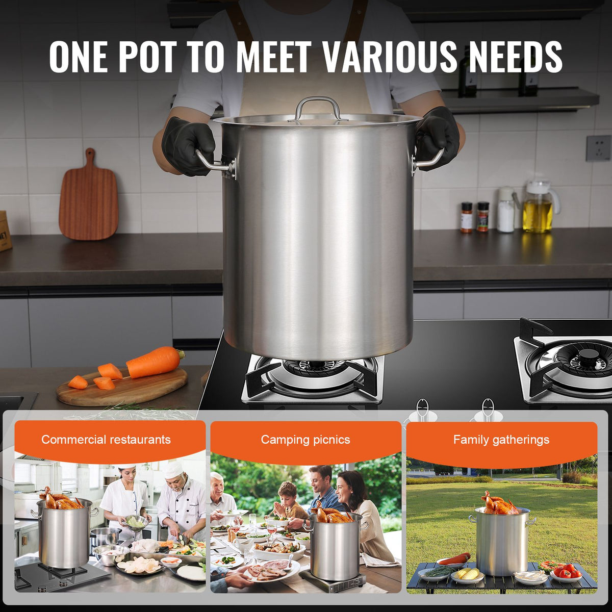 VEVOR Stainless Steel Stockpot with Lid, 42 Qt