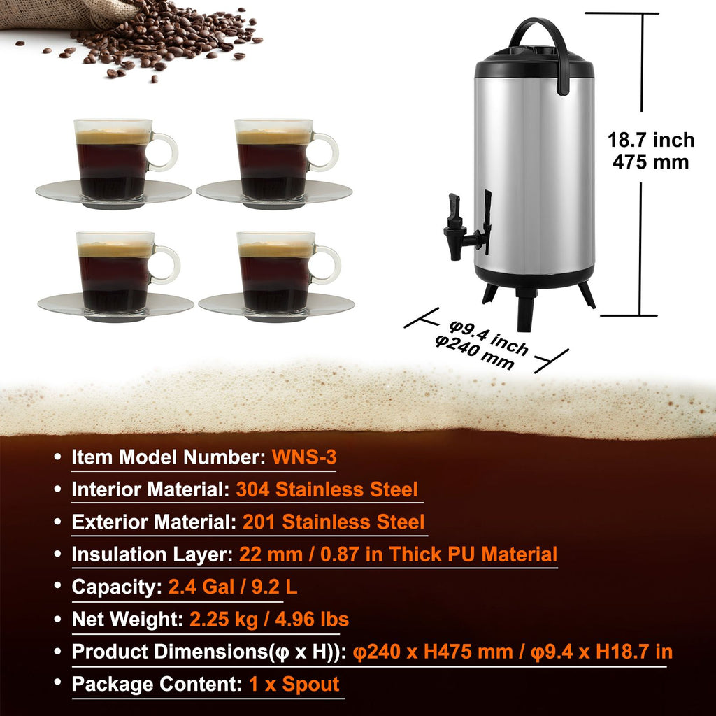 VEVOR Insulated Hot and Cold Drink Dispenser with Spigot, 9.2 L