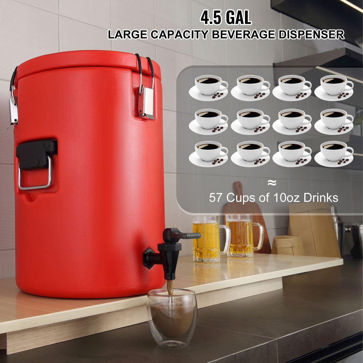 VEVOR Insulated Hot and Cold Drink Dispenser with Spigot, 17.2 L