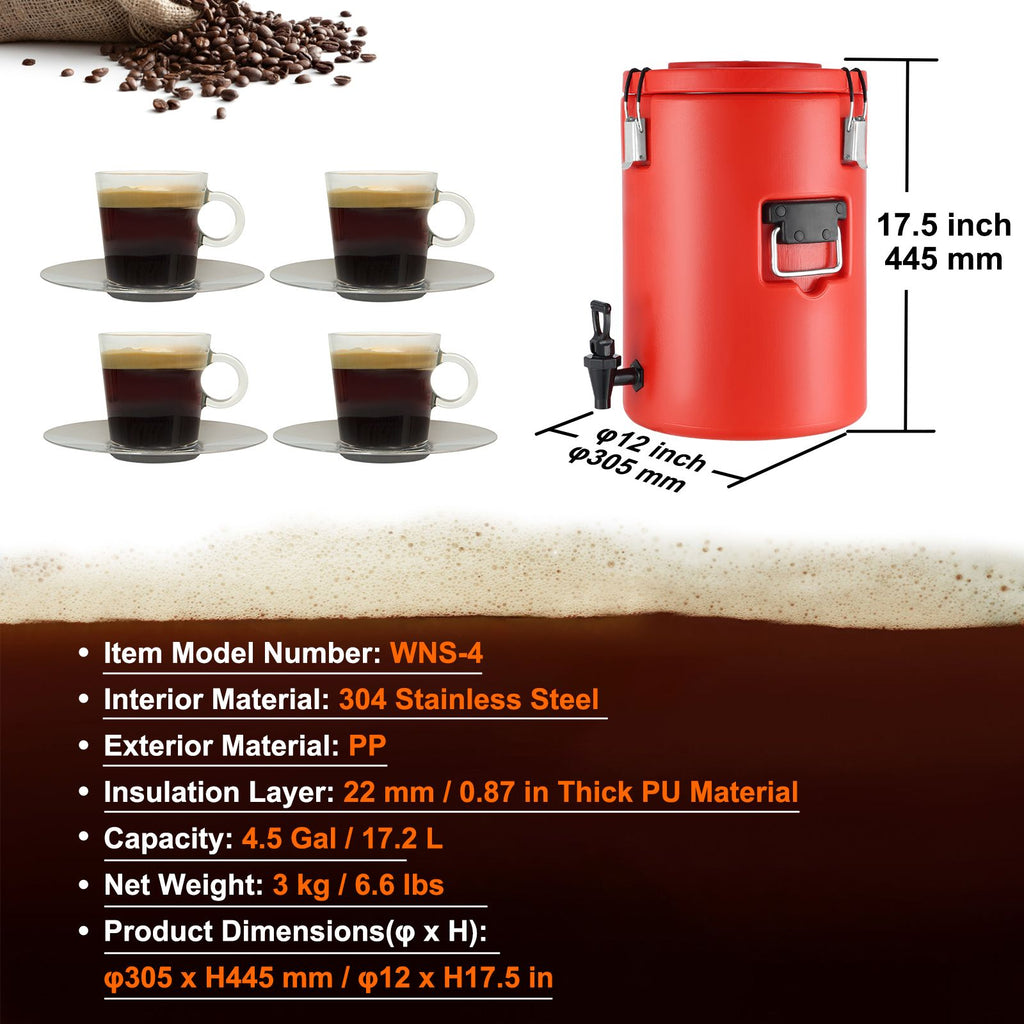 VEVOR Insulated Hot and Cold Drink Dispenser with Spigot, 17.2 L