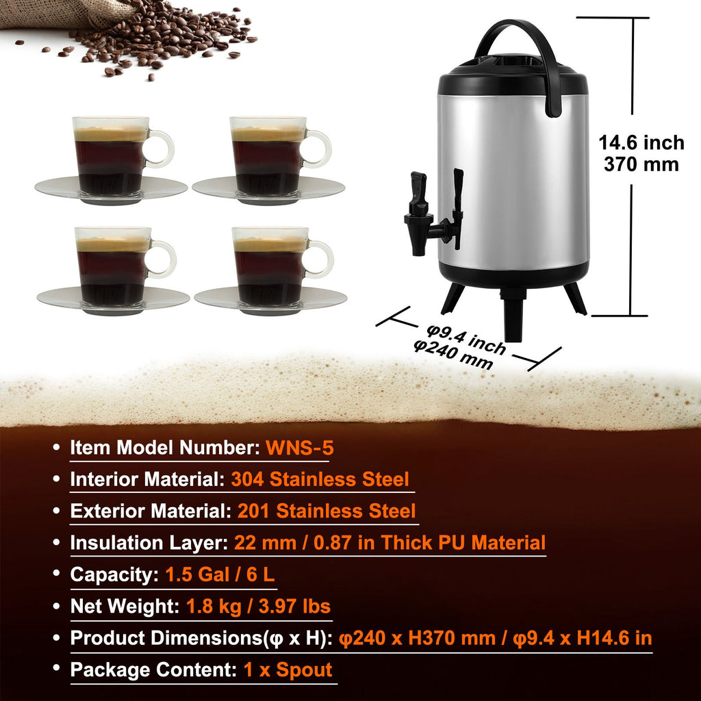 VEVOR Insulated Hot and Cold Drink Dispenser with Spigot, 6 L