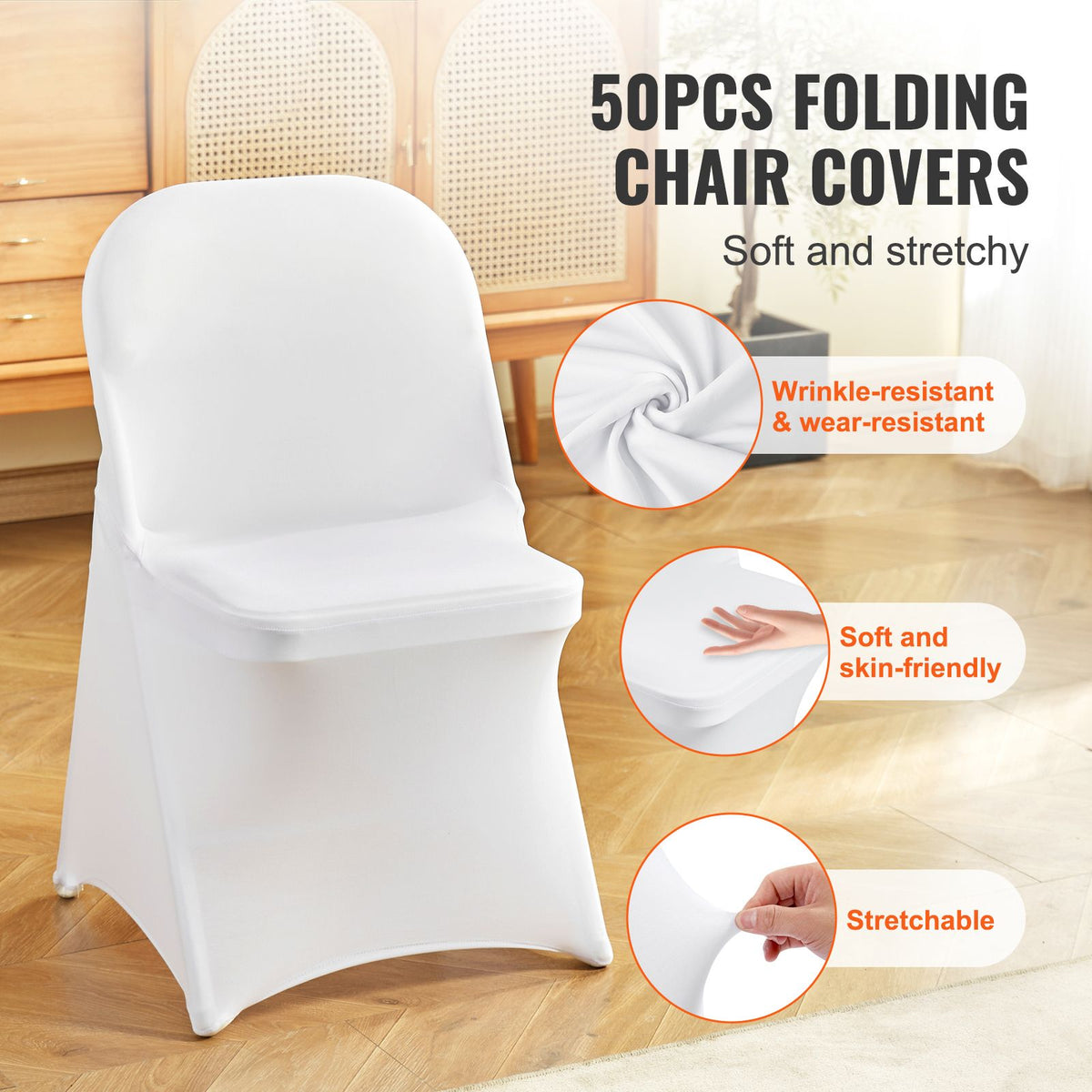 VEVOR Stretch Spandex Folding Chair Covers, White, 50 Pack