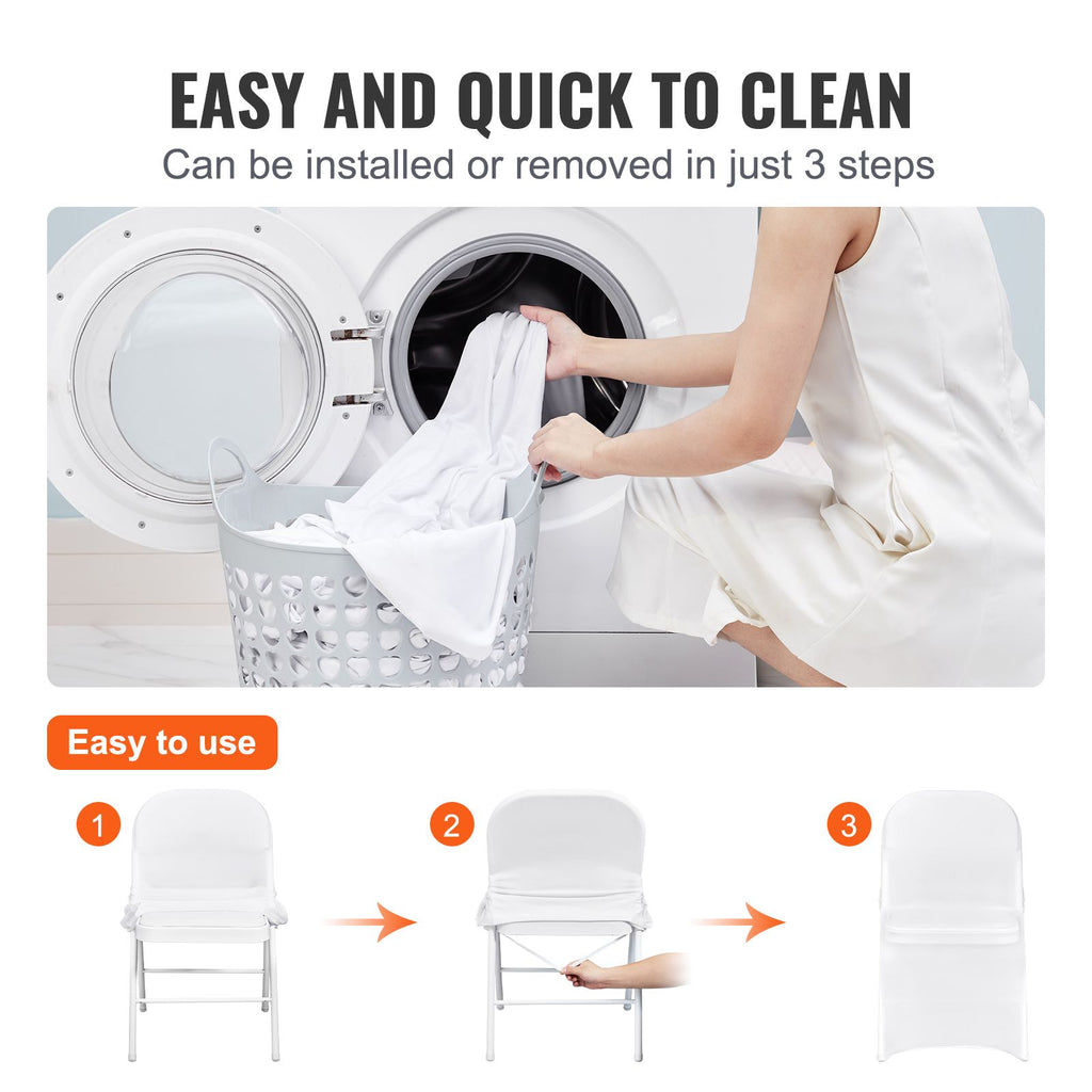 VEVOR Stretch Spandex Folding Chair Covers, White, 50 Pack