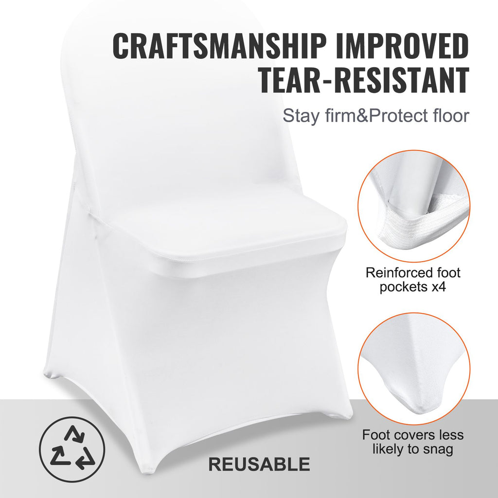 VEVOR Stretch Spandex Folding Chair Covers, White, 50 Pack