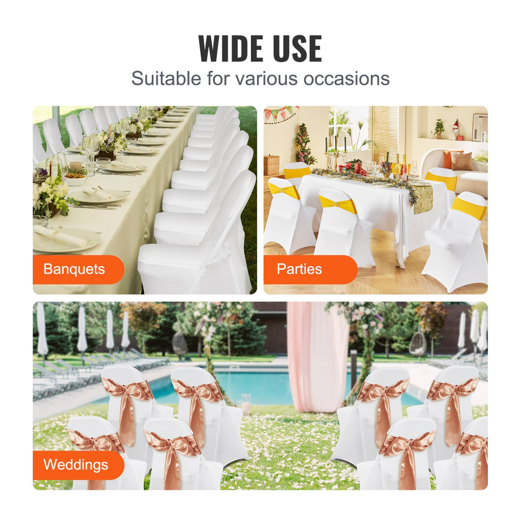 VEVOR Stretch Spandex Folding Chair Covers, White, 50 Pack
