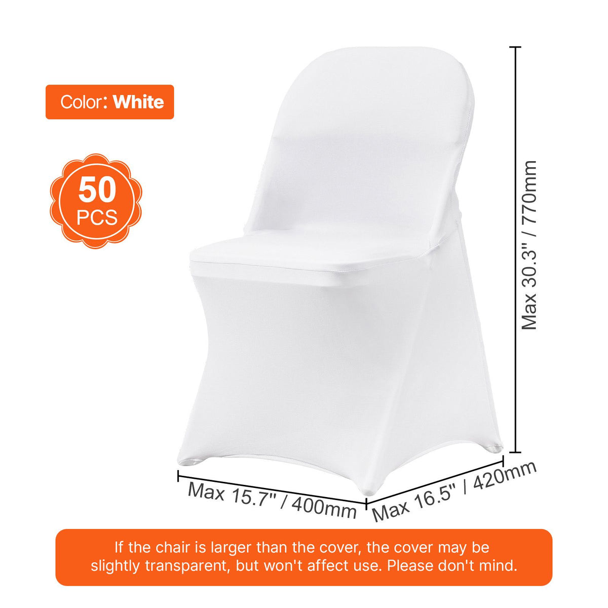 VEVOR Stretch Spandex Folding Chair Covers, White, 50 Pack