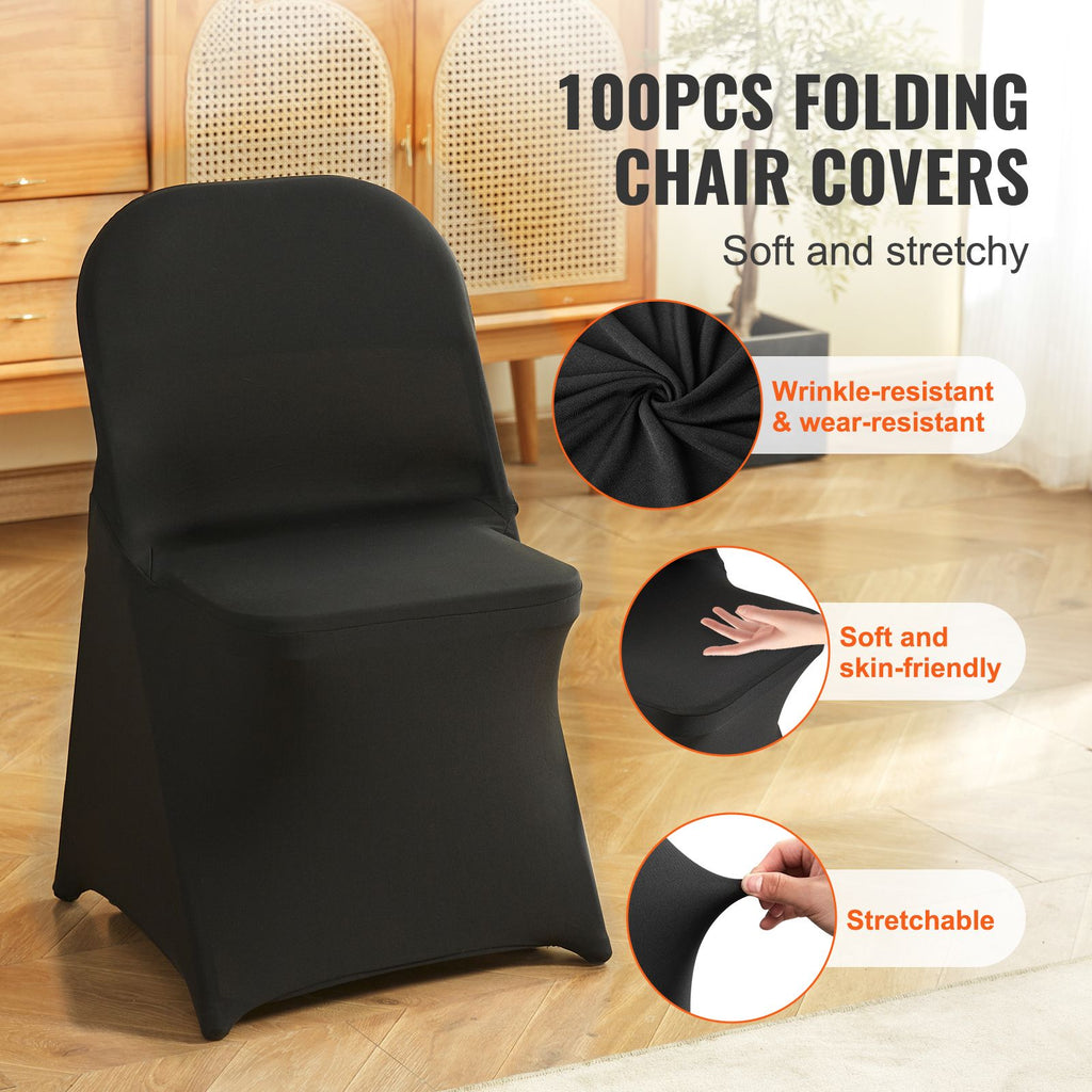 VEVOR Stretch Spandex Folding Chair Covers, Black, 100 Pack