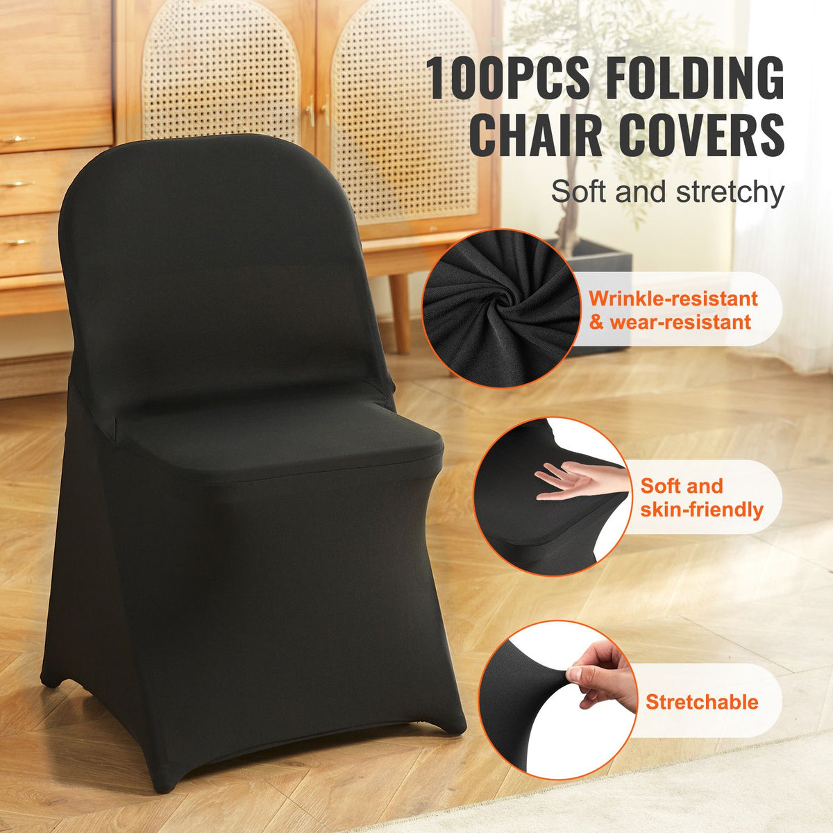 VEVOR Stretch Spandex Folding Chair Covers, Black, 100 Pack
