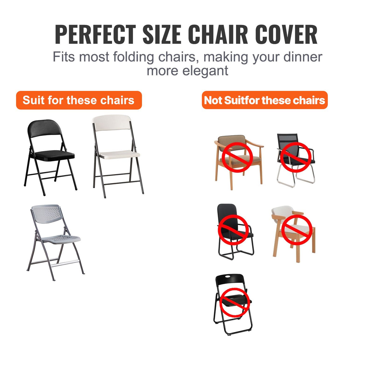 VEVOR Stretch Spandex Folding Chair Covers, Black, 100 Pack