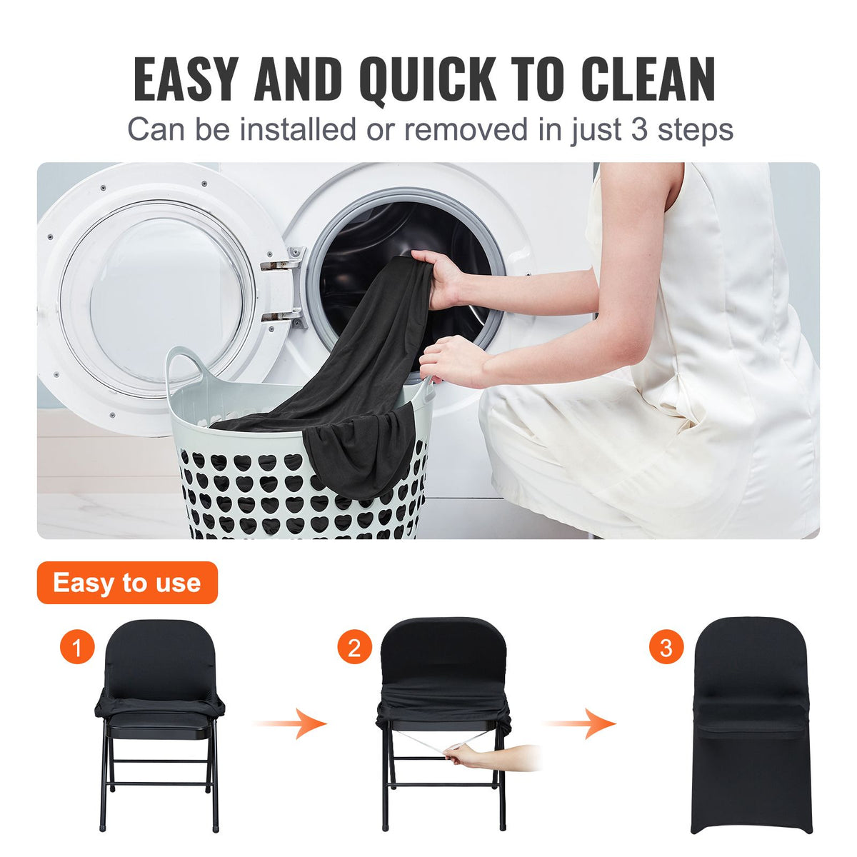 VEVOR Stretch Spandex Folding Chair Covers, Black, 100 Pack