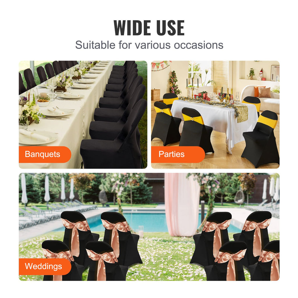 VEVOR Stretch Spandex Folding Chair Covers, Black, 100 Pack