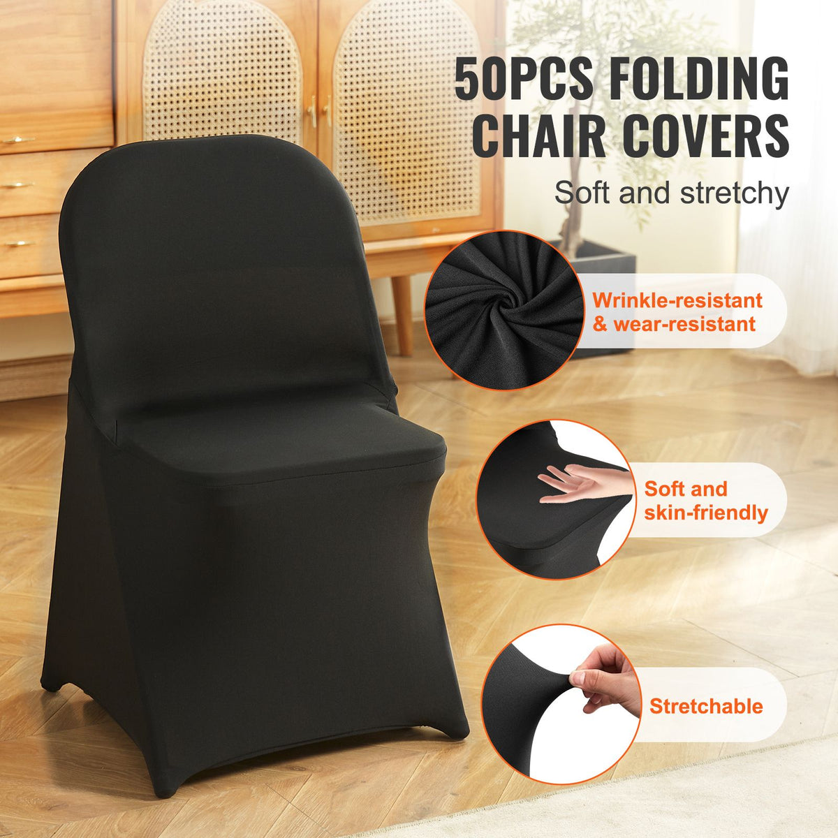 VEVOR Stretch Spandex Folding Chair Covers, Black, 50 Pack