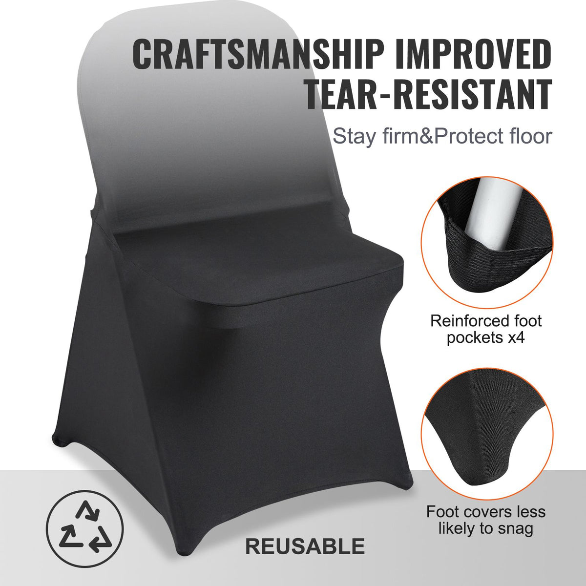 VEVOR Stretch Spandex Folding Chair Covers, Black, 50 Pack