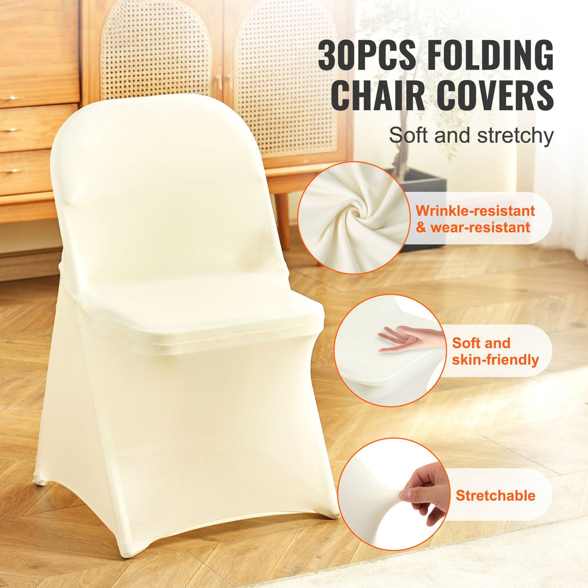 VEVOR Stretch Spandex Folding Chair Covers, Ivory White, 30 Pack