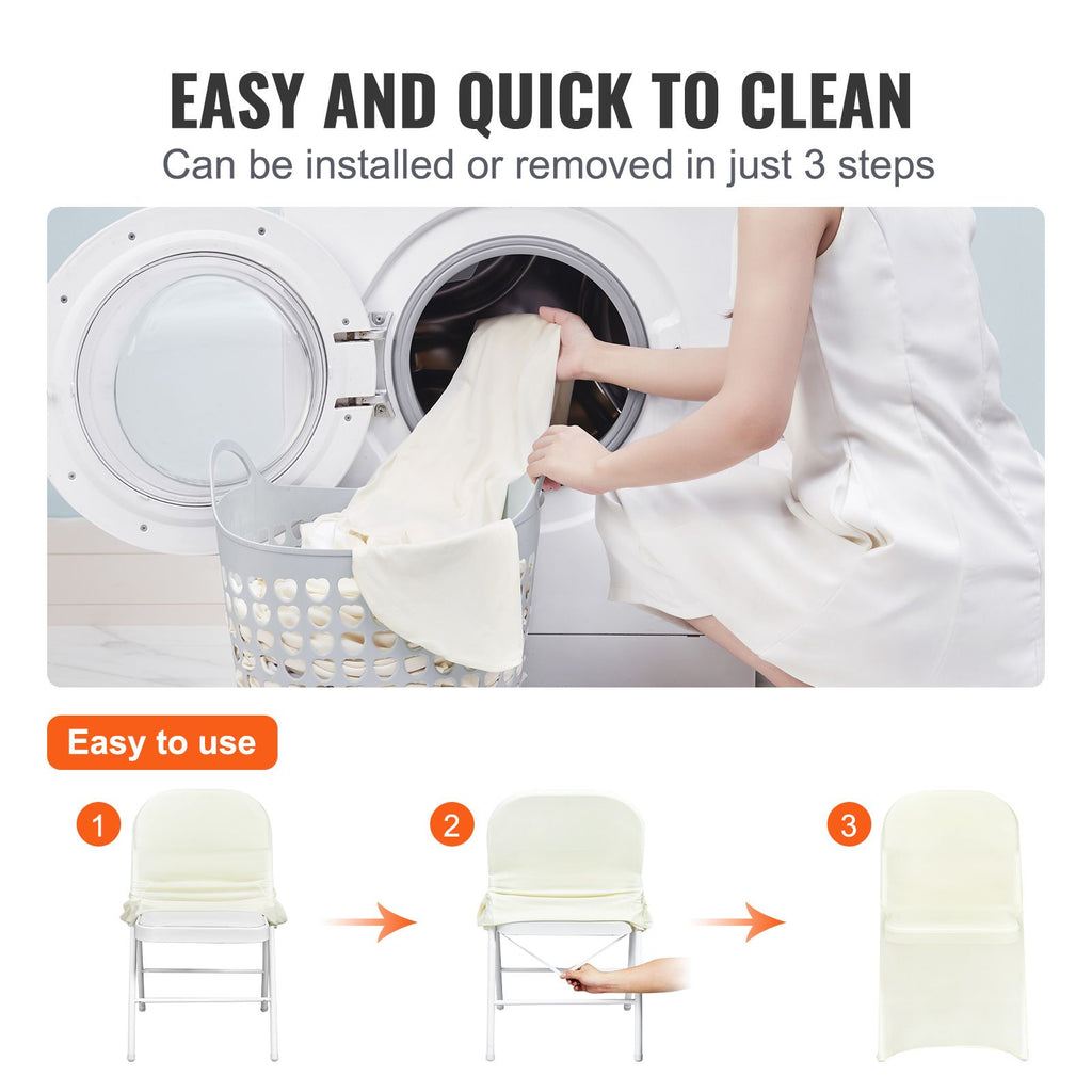 VEVOR Stretch Spandex Folding Chair Covers, Ivory White, 30 Pack
