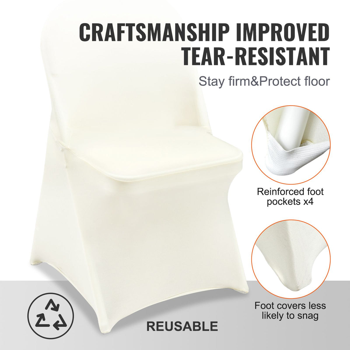 VEVOR Stretch Spandex Folding Chair Covers, Ivory White, 30 Pack