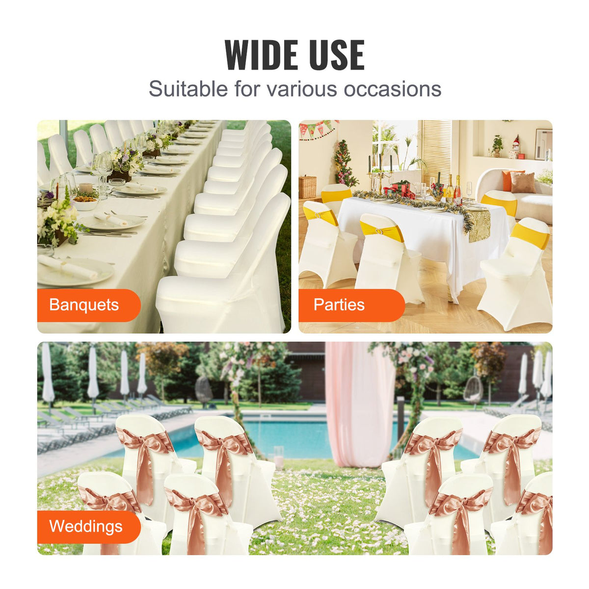 VEVOR Stretch Spandex Folding Chair Covers, Ivory White, 30 Pack