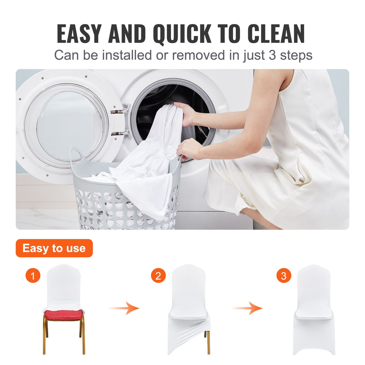 VEVOR Stretch Spandex Banquet Chair Covers, White, 12 Pack