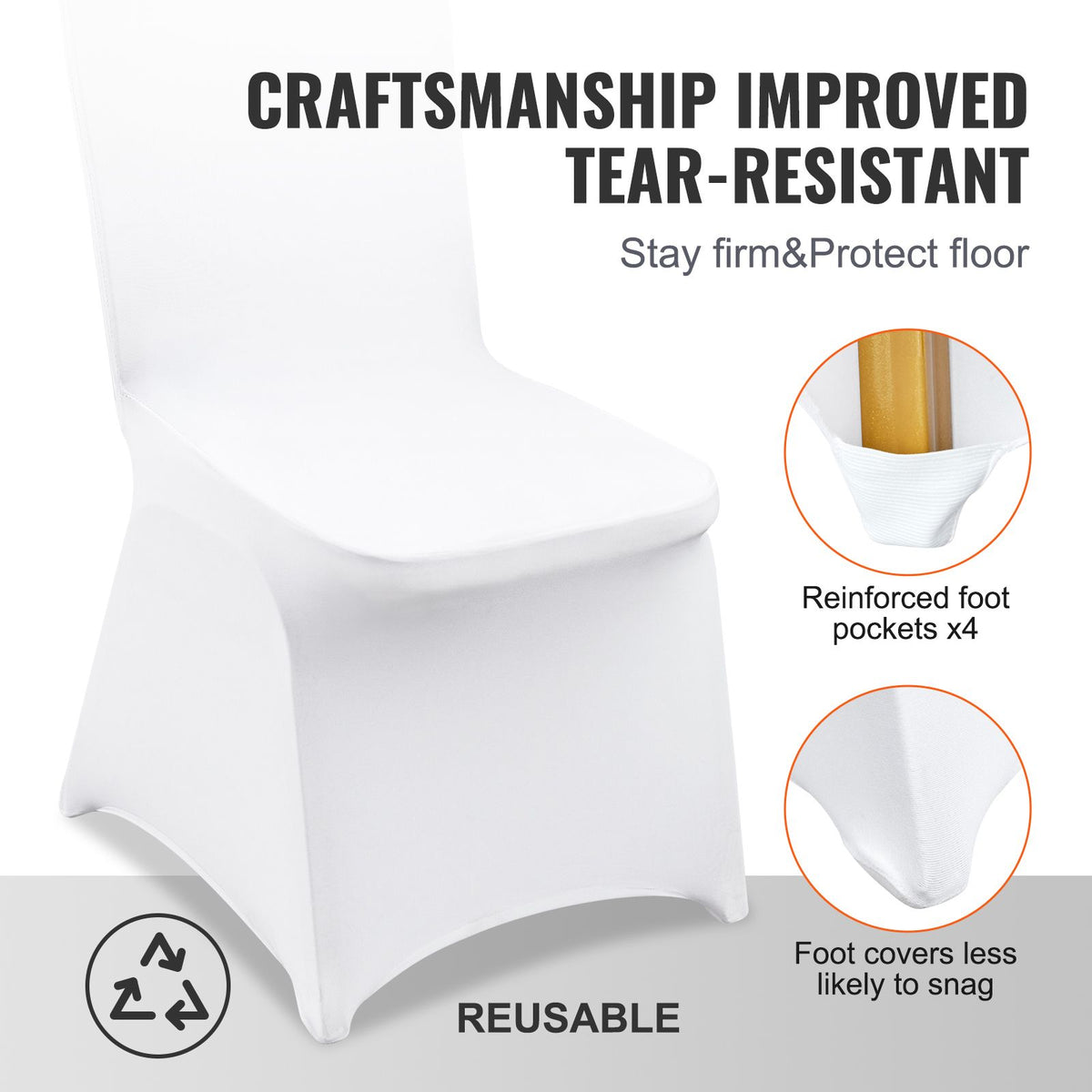 VEVOR Stretch Spandex Banquet Chair Covers, White, 12 Pack