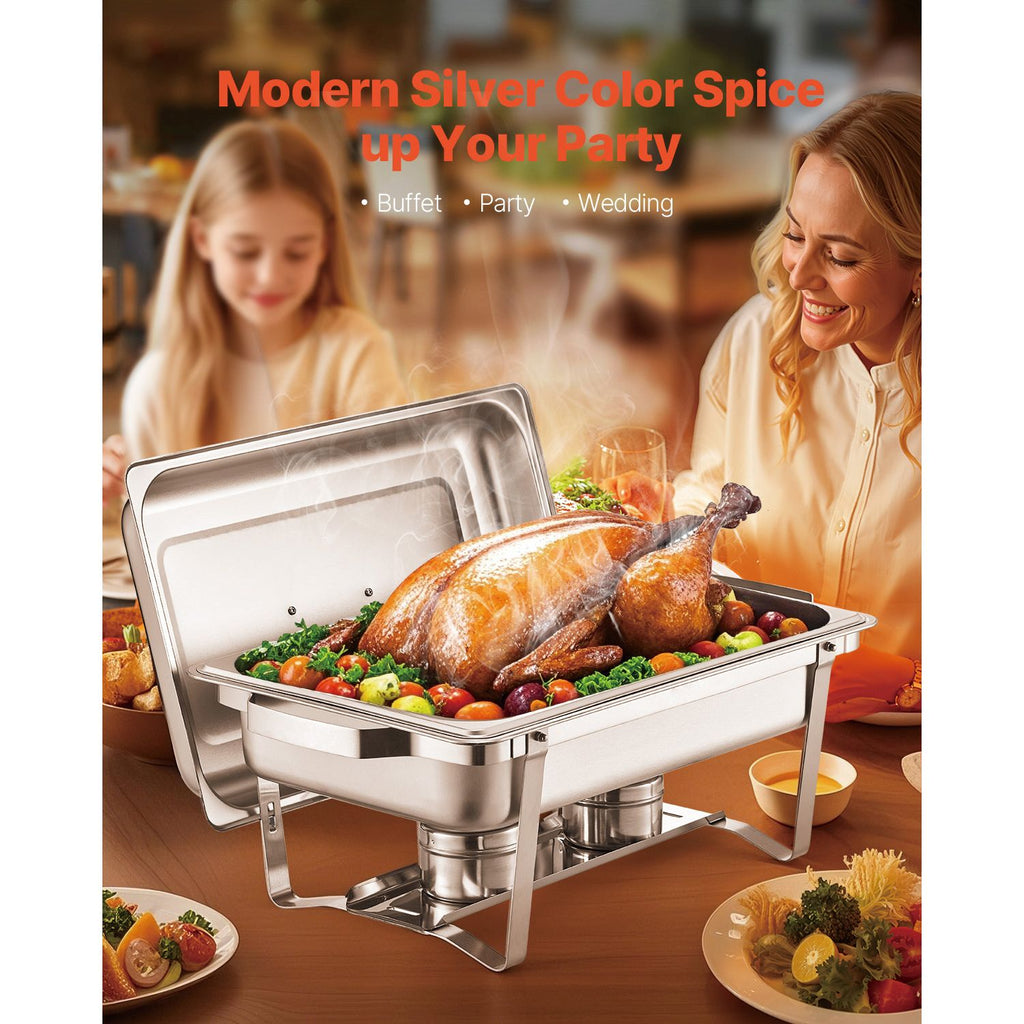 VEVOR Rectangle Chafing Dish Set, 8 Qt, 2 Pack, Silver