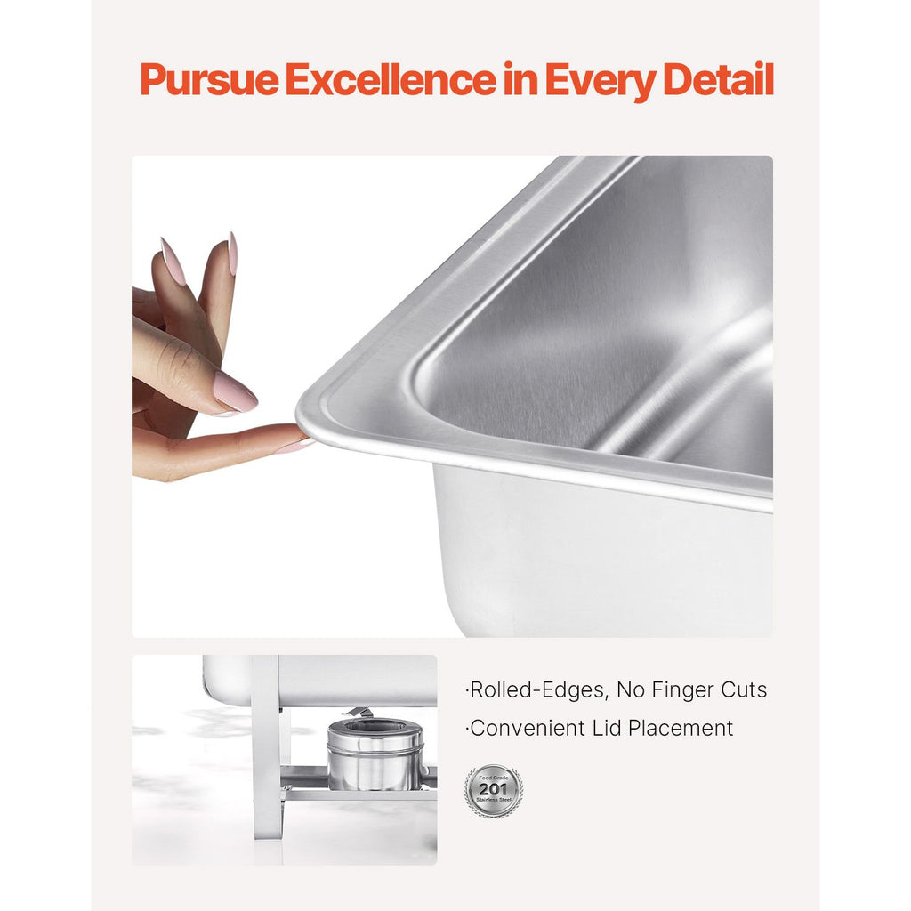 VEVOR Rectangle Chafing Dish Set, 8 Qt, 2 Pack, Silver