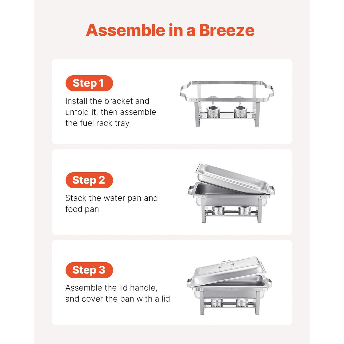 VEVOR Rectangle Chafing Dish Set, 8 Qt, 2 Pack, Silver