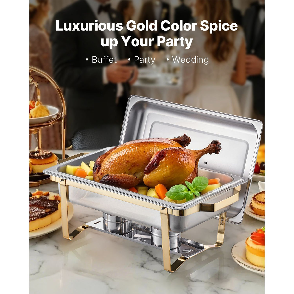 VEVOR Gold Chafing Dish Buffet Set, 2 Full and 4 Half Pans