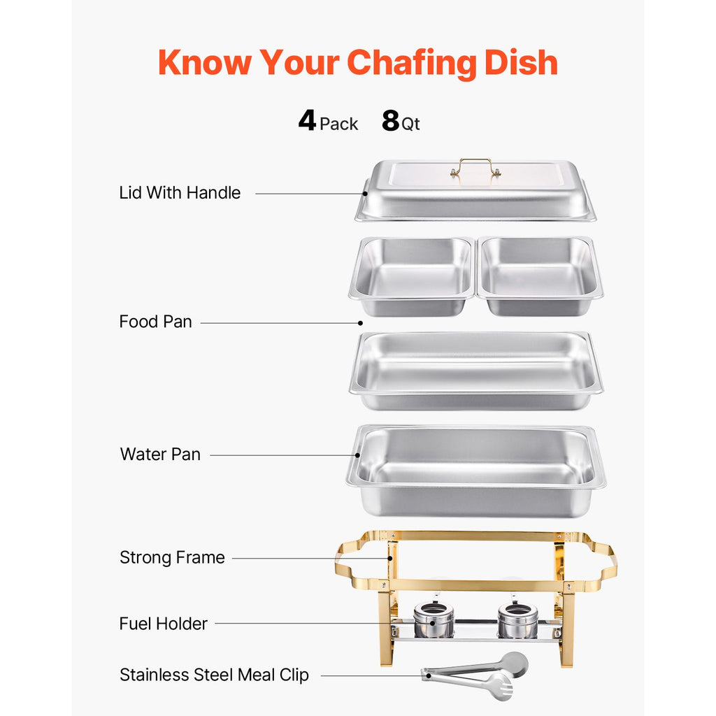 VEVOR Gold Chafing Dish Buffet Set, 2 Full and 4 Half Pans