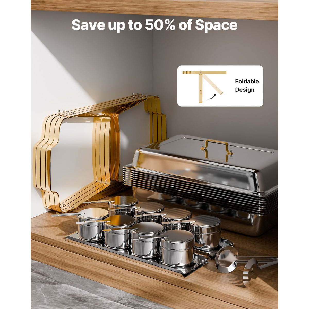 VEVOR Gold Chafing Dish Buffet Set, 2 Full and 4 Half Pans