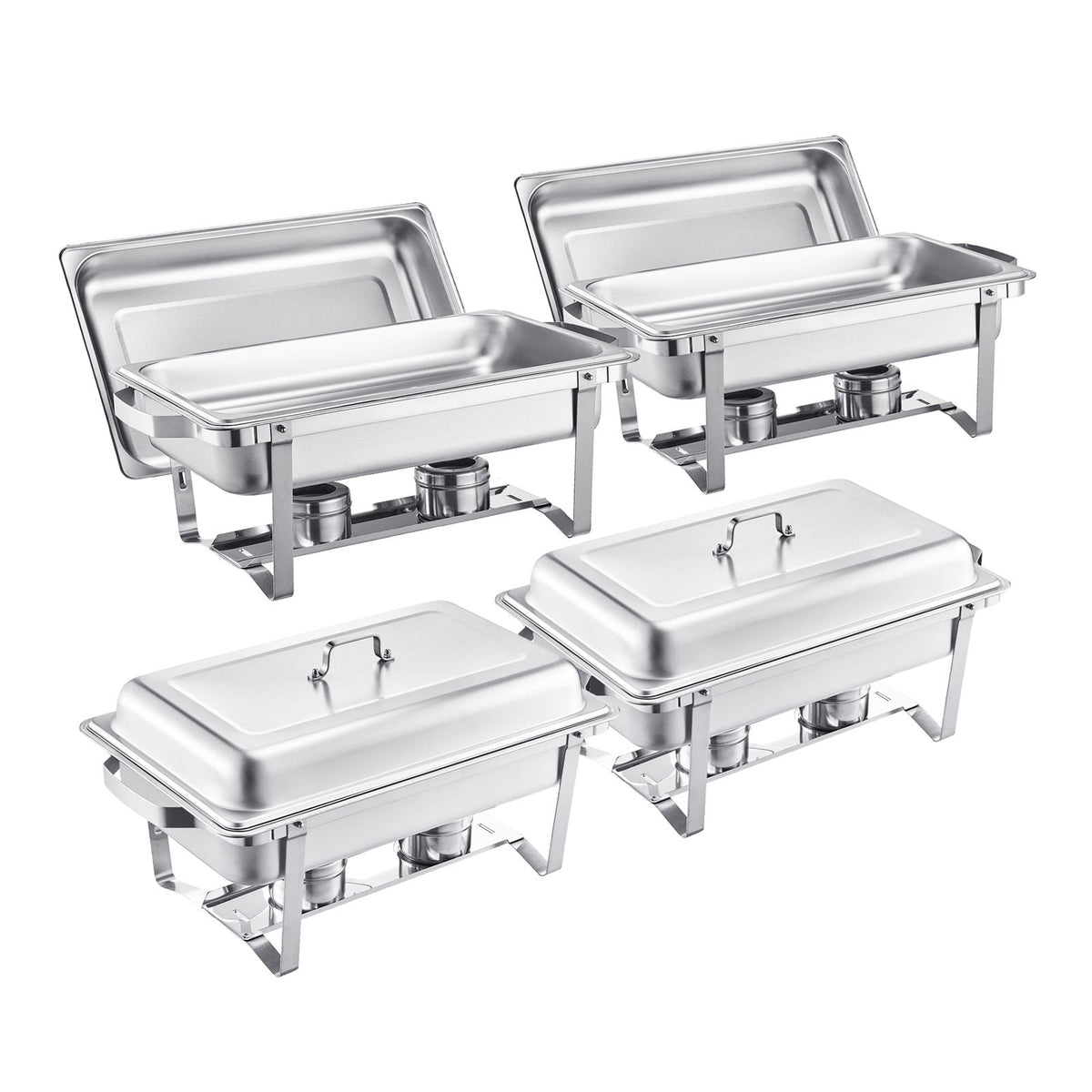 VEVOR Rectangle Chafing Dish Set, 8 Qt, 4 Pack, Silver
