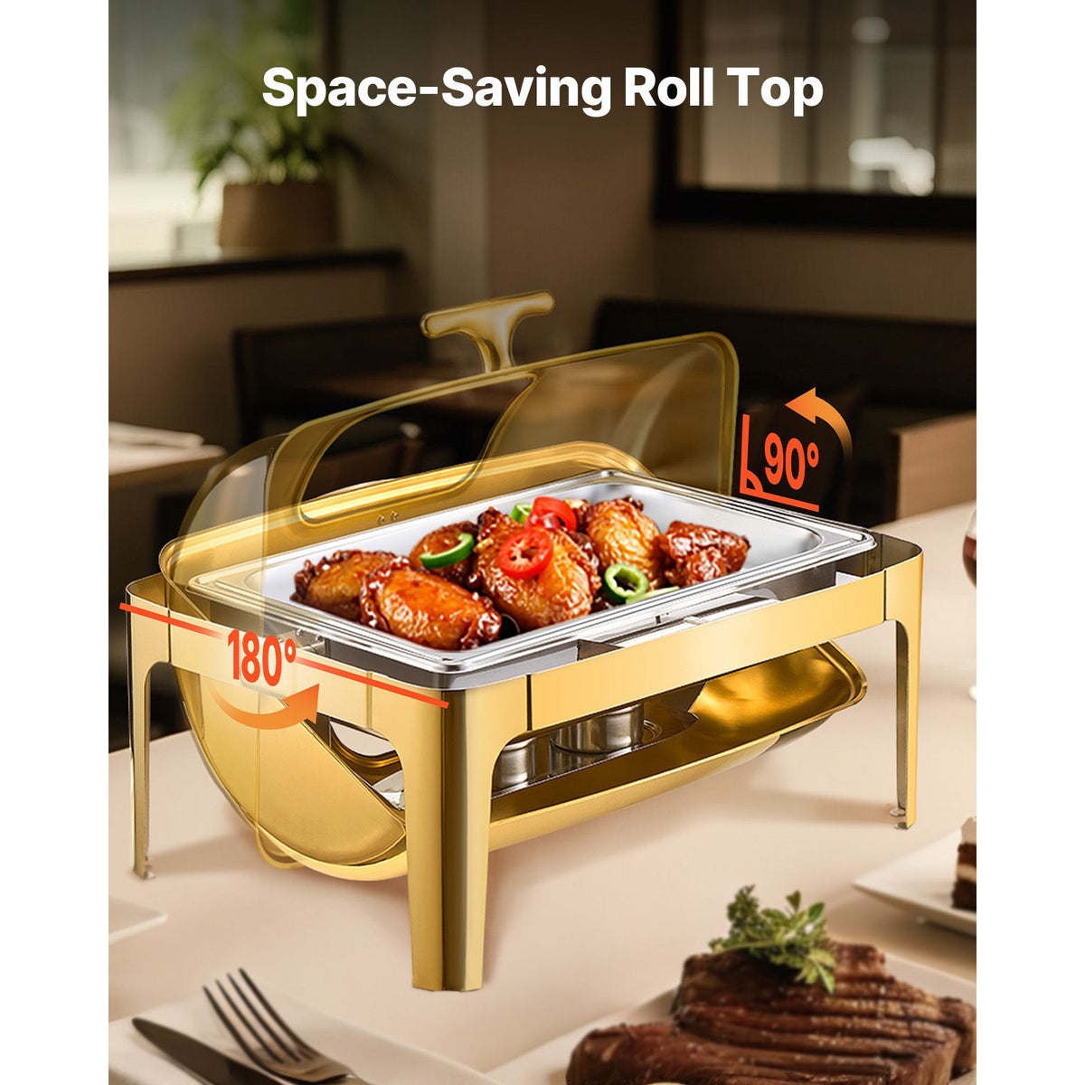 VEVOR Roll Top Chafing Dish Set, 9 Qt Full Pan, Gold