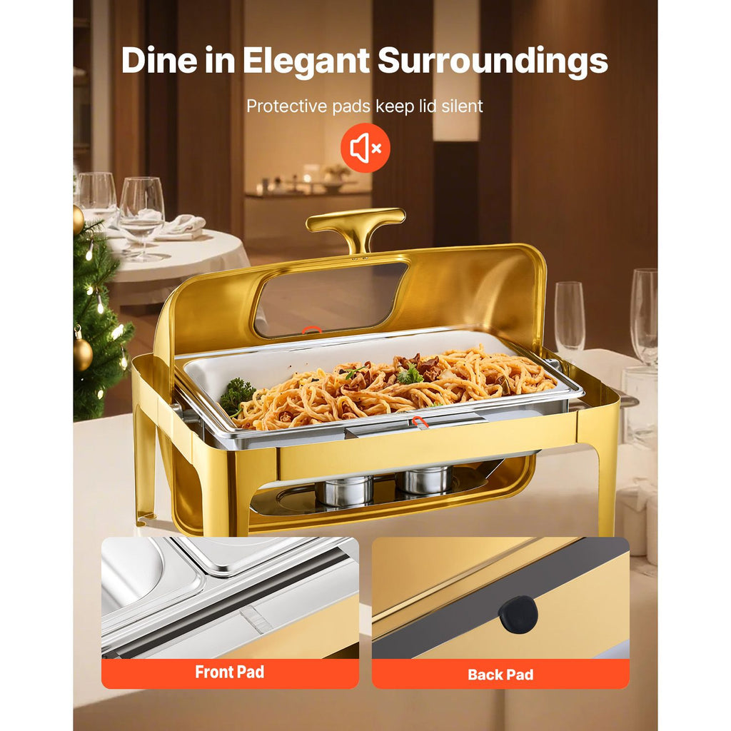 VEVOR Roll Top Chafing Dish Set, 9 Qt Full Pan, Gold