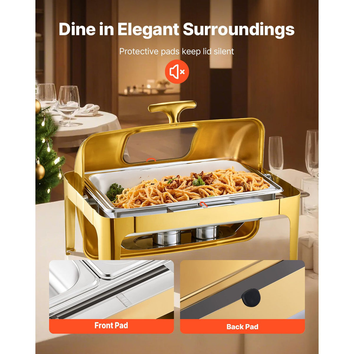 VEVOR Roll Top Chafing Dish Set, 9 Qt Full Pan, Gold