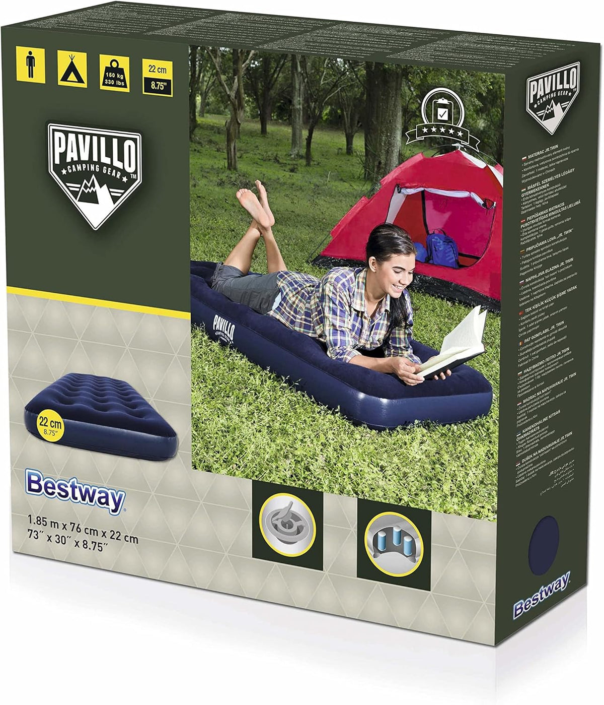 Bestway 1.85m x 76cm x 22cm Air Mattress Jr.Twin Indoor/Outdoor Heavy