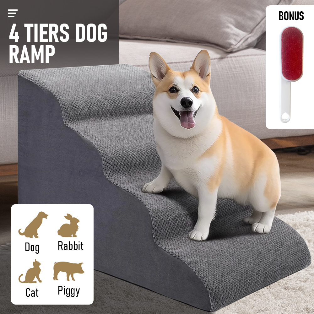 Non-Slip 4 Tiers Dog Ramp/Step/Stair Foam Dog Steps