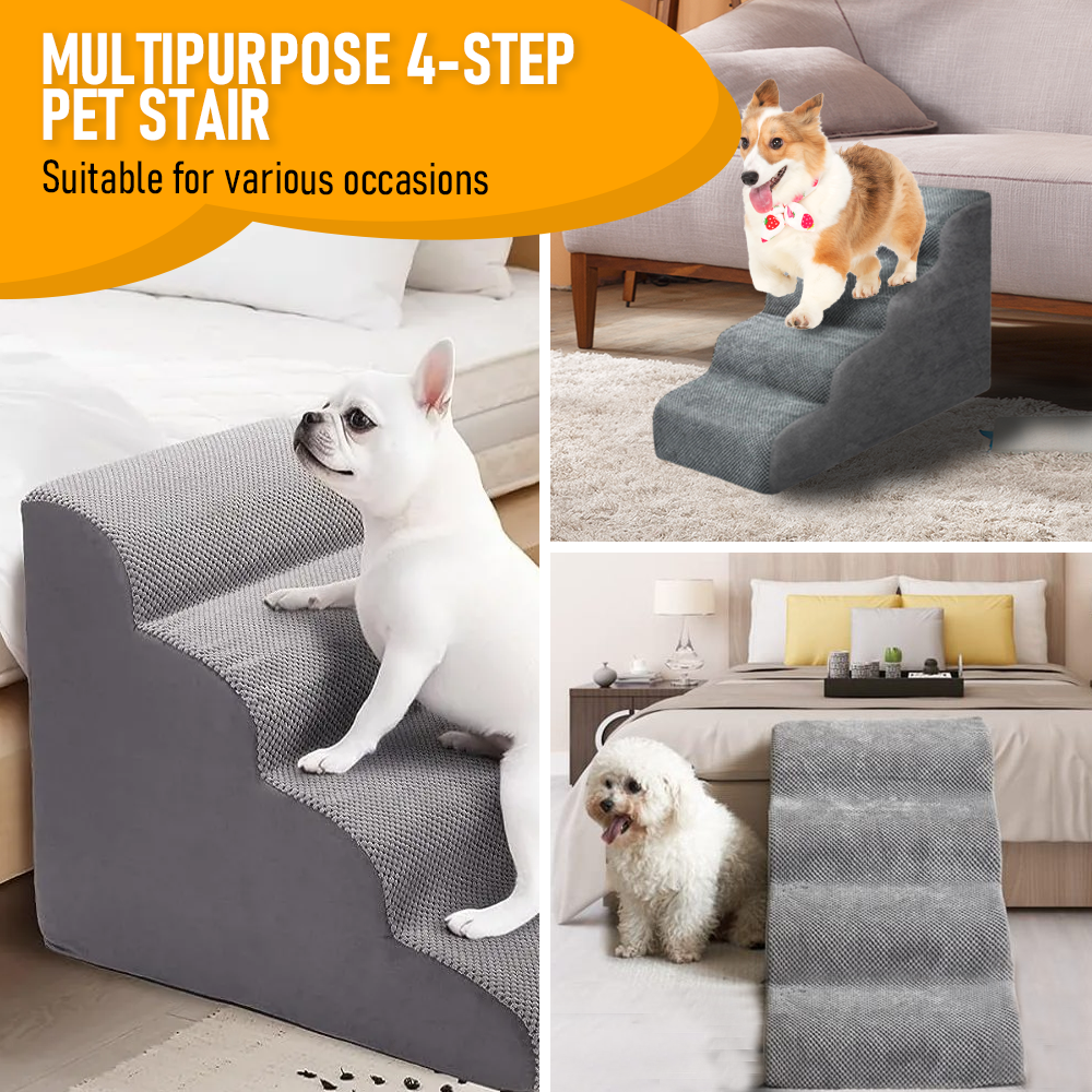 Non-Slip 4 Tiers Dog Ramp/Step/Stair Foam Dog Steps