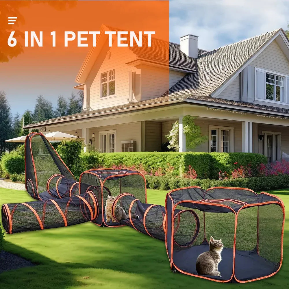 6 in1 Outdoor Portable Pet Cat Playpen Folding Pop Up Mesh Play Tent
