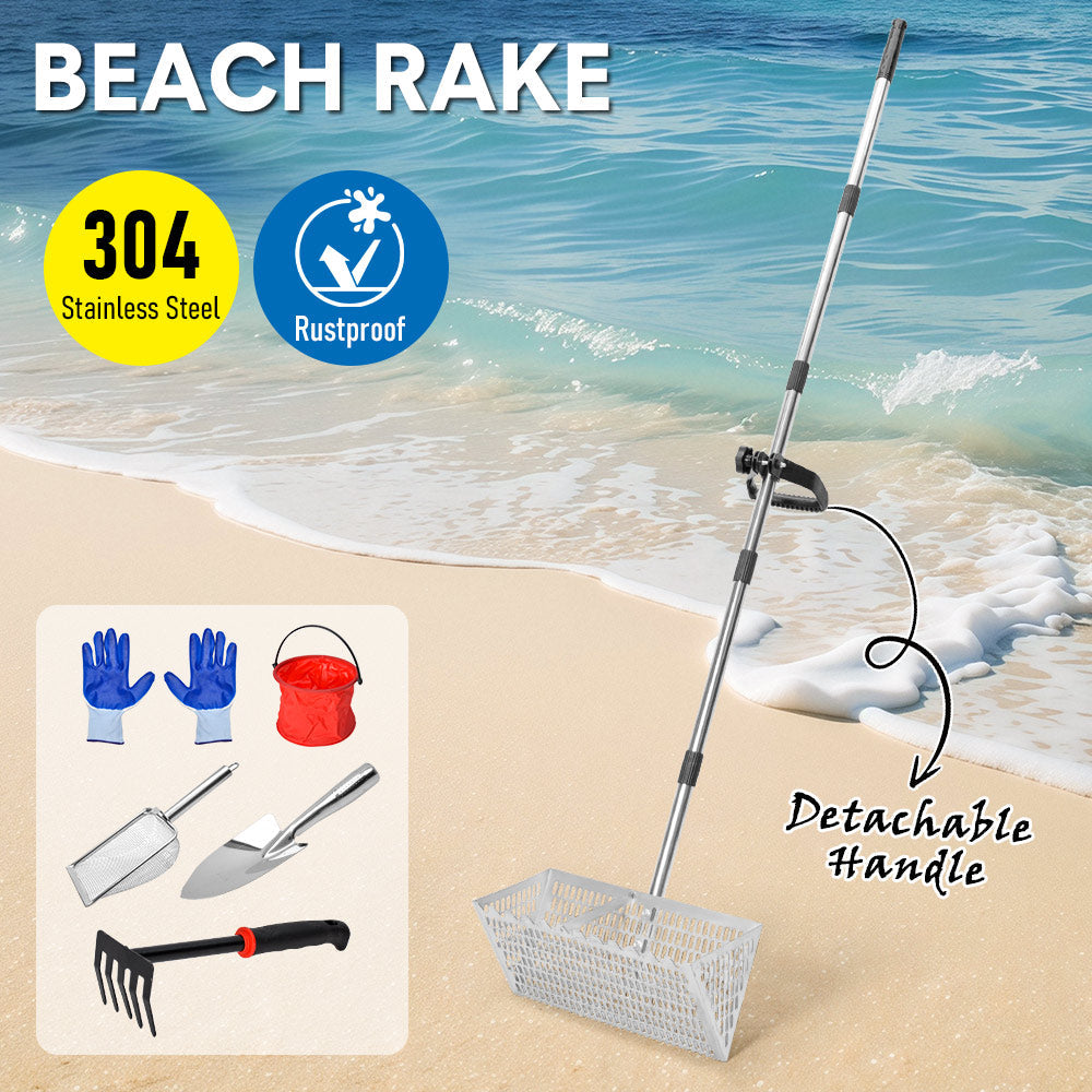 Beach Rake Stainless Steel Sand Flea Rake 140cm Long Detachable