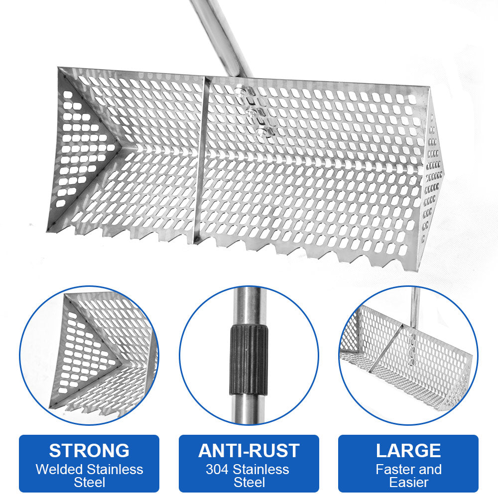 Beach Rake Stainless Steel Sand Flea Rake 140cm Long Detachable